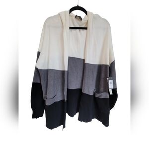 Verve Ami Colorblock Hooded Cardigan in Cream, Gray & Black